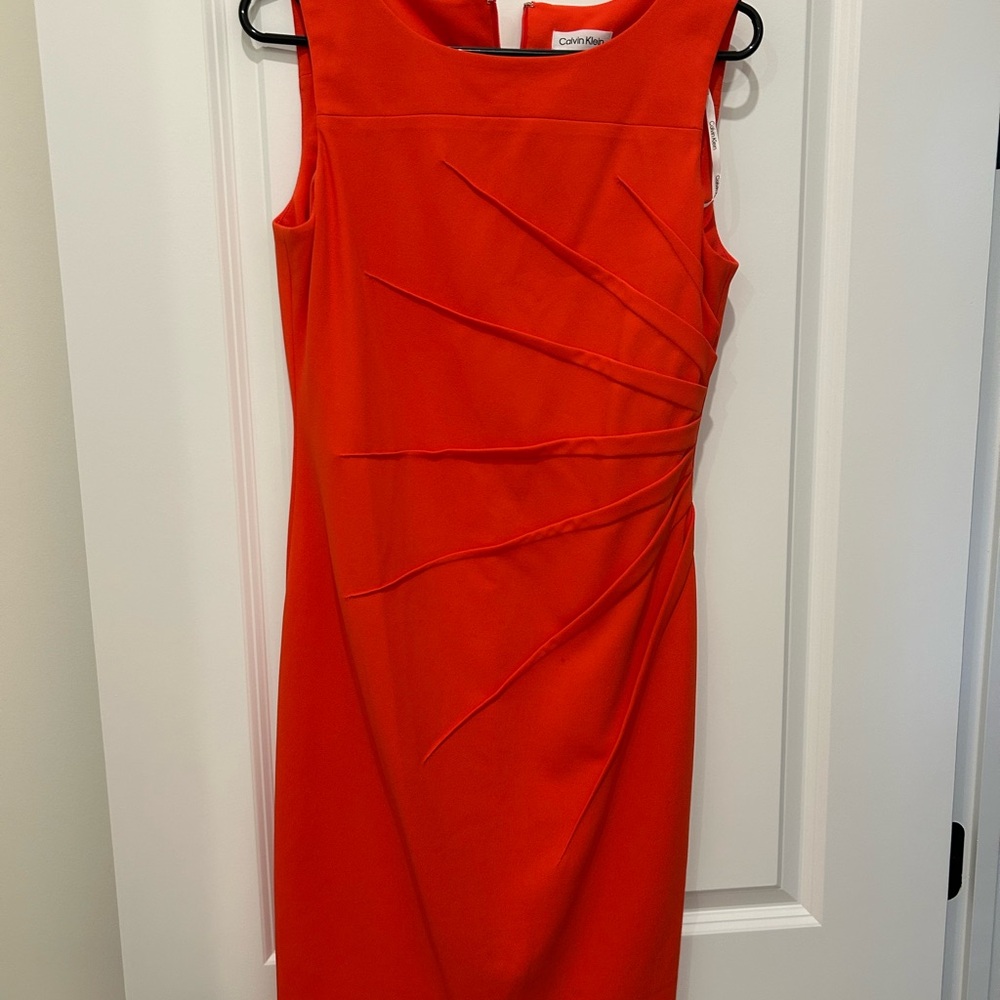 Calvin Klein Red Ruched Sheath Midi Dress